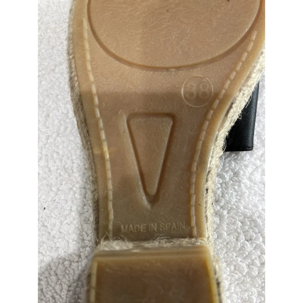 Valentino Garavani Black Leather Gold V Logo Espadrille Slide Sandals‎ Womens 38